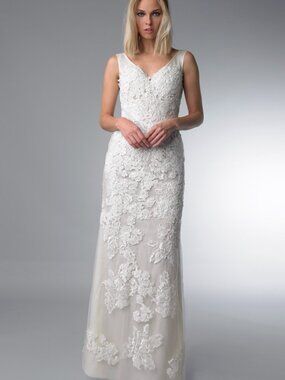 D6818LB Lace Evening Gown - Ivory